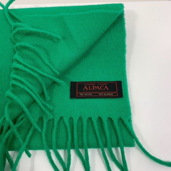 Authentic Genuine Scarf Alpaca FRINGE 75% Wool 25% Alpaca GREEN Unisex FLAW - Picture 1 of 3